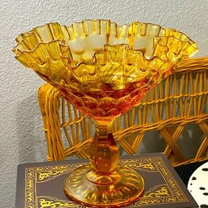 Vintage Amber Glass Compote Pedestal Bowl